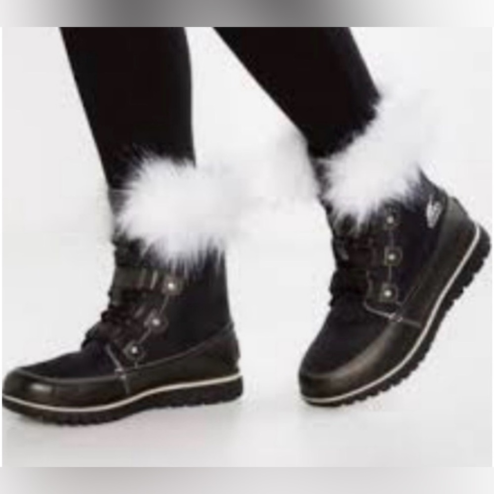 Sorel Black Winter Boots with White Fur